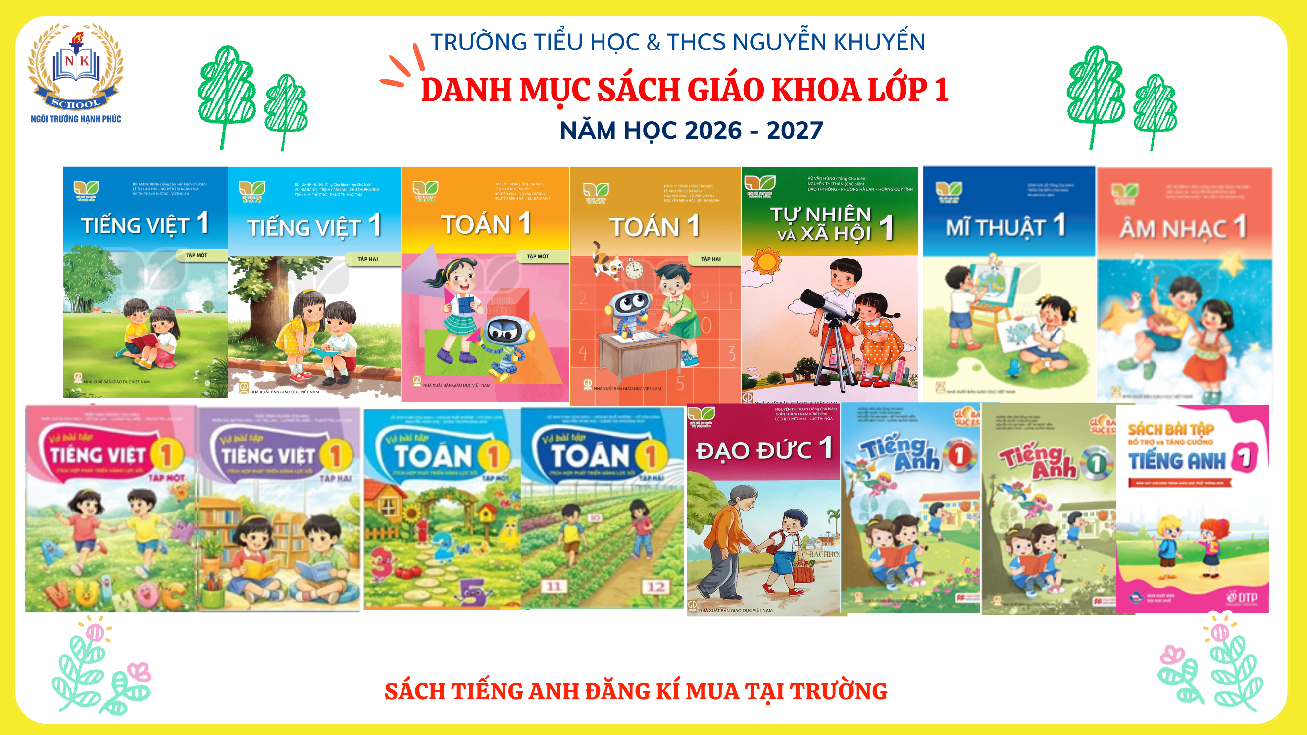 THÔNG BÁO DANH MỤC SÁCH GIÁO KHOA LỚP 1 NĂM HỌC 2026 - 2027